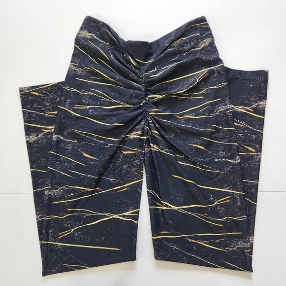 LiCi Fit Butt Scrunch‎ V Front Leggings Womens XXL 16-18 US Black Gold Marble - Picture 2 of 8